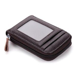 Brown Leather Wallets Zip-Around Closure Black Brown Blue Purple